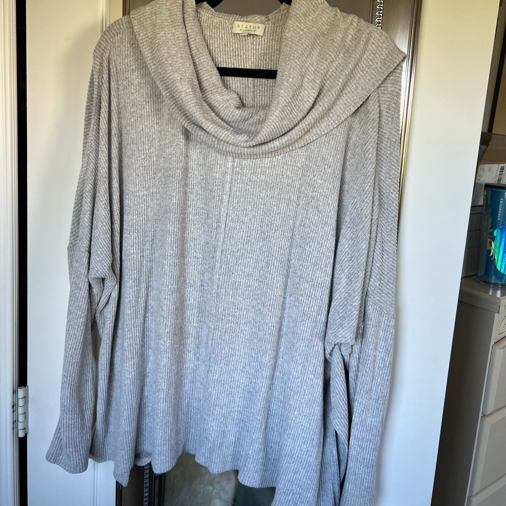 Ribbed Cowl Neck Sweater